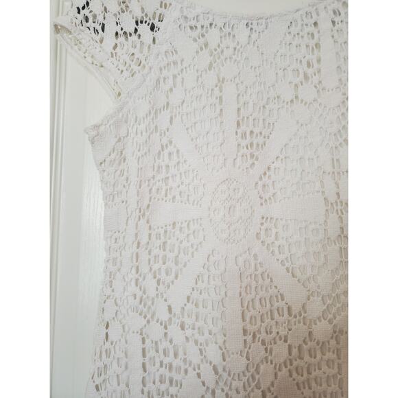 Trina Turk White Crochet Romantic Cap Sleeve Sheath Mini Dress, Women's Size 4 - Picture 9 of 10